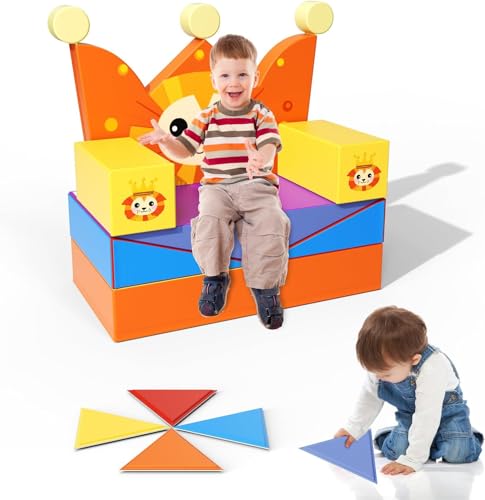 Helangel Kinder Schaumstoffbausteine, Indoor-Kletterblöcke, Kinderklettergerüste, Riesenbausteine zum Toben und Klettern, ((Achtteiliges Set - Löwe - Gelb)) von Helangel