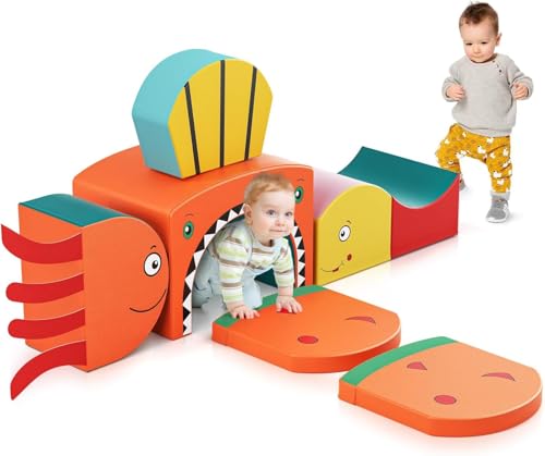 Helangel Kinder Schaumstoffbausteine, Indoor-Kletterblöcke, Kinderklettergerüste, Riesenbausteine zum Toben und Klettern, ((Sechsteiliges Set - Ocean Shark - Farbe)) von Helangel