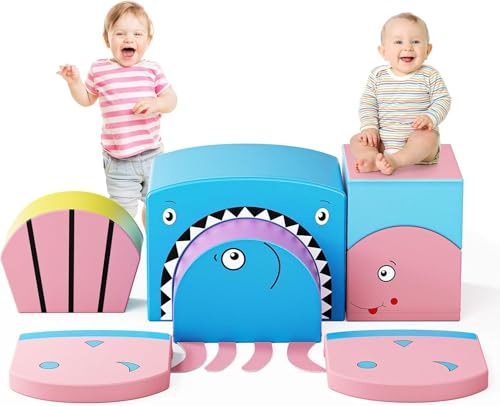 Helangel Kinder Schaumstoffbausteine, Indoor-Kletterblöcke, Kinderklettergerüste, Riesenbausteine zum Toben und Klettern, ((Sechsteiliges Set - Ocean Shark - Ozeanfarbe)) von Helangel