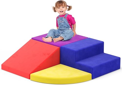 Helangel Kinder Schaumstoffbausteine, Indoor-Kletterblöcke, Kinderklettergerüste, Riesenbausteine zum Toben und Klettern, ((Vierteiliges Set - Schwamm (Wildlederbezug) - Farbe -)) von Helangel