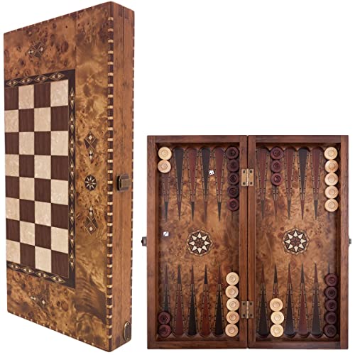 Helena Wood Art, Handgefertigtes Hochwertiges Backgammon Spiel aus Holz, Tavla, 100% Holz, Deluxe Edition, TricTrac von Helena Wood Art