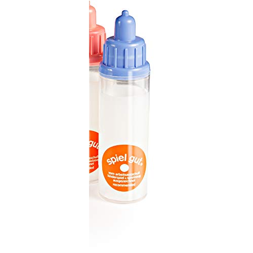 Heless 3050 - Zubehör zur Puppen-Pflege, Trickmilchflasche mit blauem oder rosa Verschluss, in 1 von 2 Designs (zufällige Auswahl) von Heless