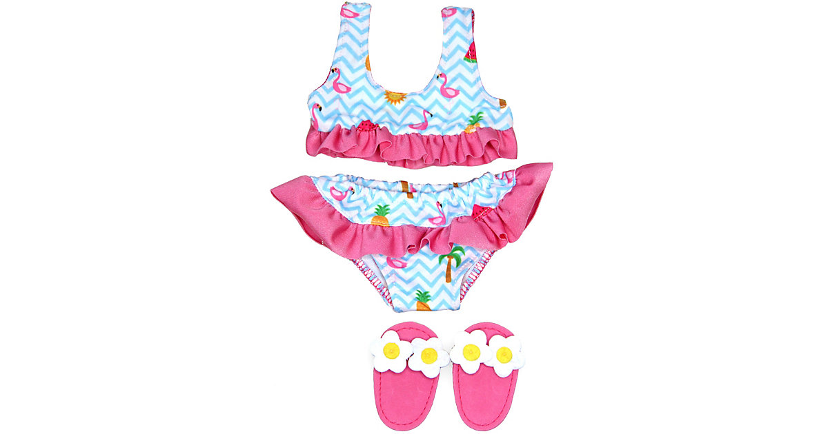Flamingo-Bikini mit Badeschläppchen, Gr. 28-35 cm pink/blau Flamingo-Bikini mit Badeschläppchen, Gr. 28-35 cm pink/blau von Heless