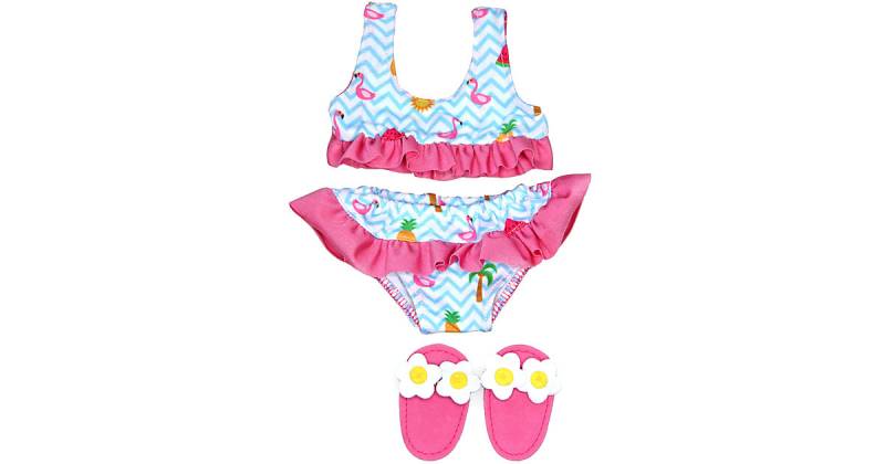 Flamingo-Bikini mit Badeschläppchen, Gr. 28-35 cm pink/blau von Heless