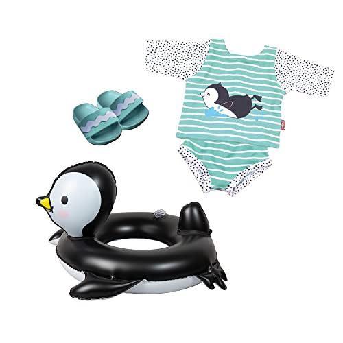 Heless 11 - Schwimm-Set für Puppen im Pinguin Pünktchen-Design, 4 teilig mit Schwimm-Outfit, Badeschlappen und Schwimm-Ring, Größe ca. 35 - 45 cm, für Bade-Spaß an heißen Sommertagen Heless 11 - Schwimm-Set für Puppen im Pinguin Pünktchen-Design, 4 teilig mit Schwimm-Outfit, Badeschlappen und Schwimm-Ring, Größe ca. 35 - 45 cm, für Bade-Spaß an heißen Sommertagen von Heless