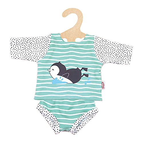 Heless 1118 - Schwimm-Outfit für Puppen im Pinguin Pünktchen Design, 2 teilig mit Ober- und Unterteil, Größe 28 - 35 cm von Heless