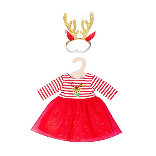 Heless 1151 - Weihnachts-Kleid für Puppen im Design Rentier Rudi, inklusive Haarband mit prachtvollem, goldenen Geweih, Größe 28 - 35 cm von Heless