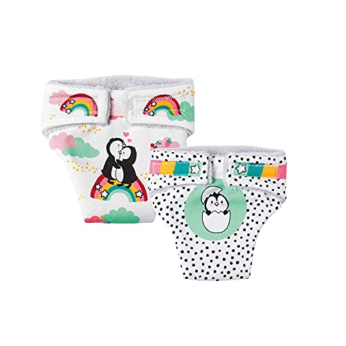 Heless 120 - Stoff-Windeln für Puppen im Pinguin Pünktchen Design, 2 Stück mit Klettverschluss, Größe 35 - 45 cm Mehrfarbig von Heless