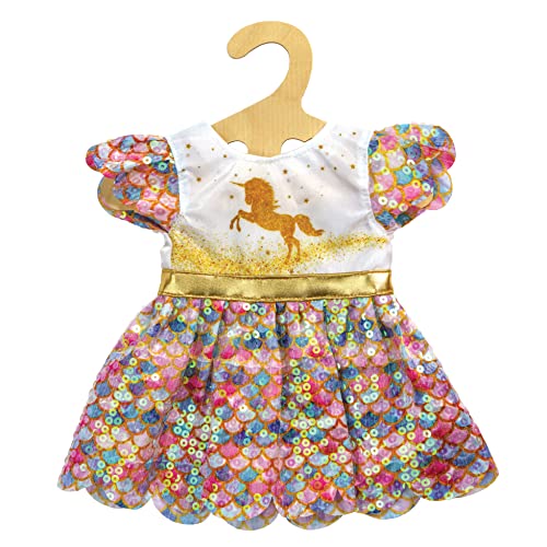 Heless 1231 - Puppenkleidung im Design Einhorn Goldy, Glitzerkleid mit schimmernden Pailletten für Puppen und Kuscheltiere der Größe 28 - 35 cm von Heless