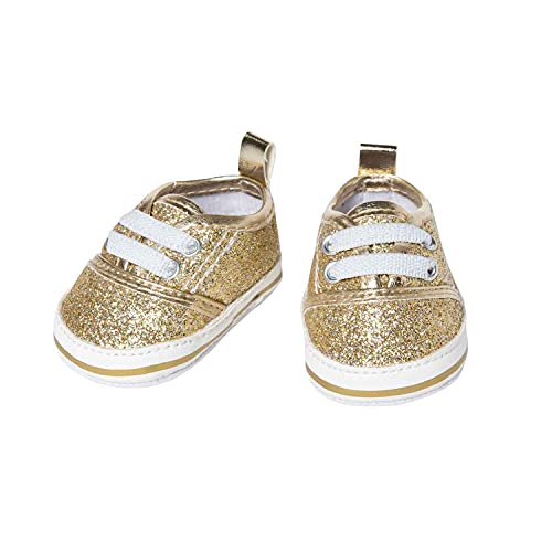 Heless 1461 - Glitzer-Sneaker für Puppen, in Gold, Größe 30 - 34 cm, schickes Schuhwerk mit Wow-Effekt für besondere Anlässe von Heless