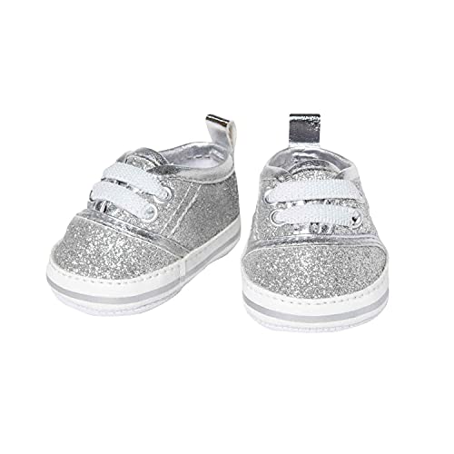 Heless 147 - Glitzer-Sneaker für Puppen, in Silber, Größe 38 - 45 cm, schickes Schuhwerk mit Wow-Effekt für besondere Anlässe von Heless