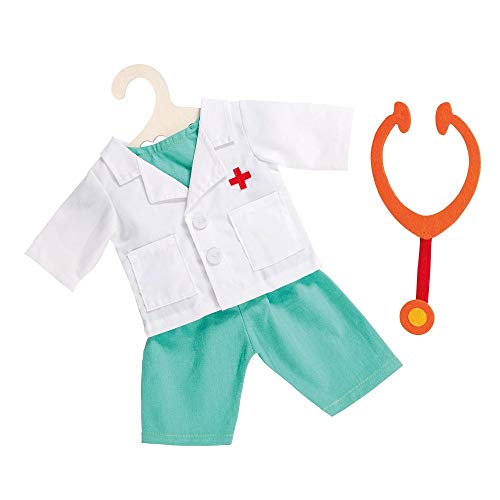 Heless 1653 - Bekleidungs-Set für Puppen, 4 teiliges Arzt-Outfit mit Hose, Hemd, Arztkittel und Stethoskop, Größe 28 - 35 cm von Heless