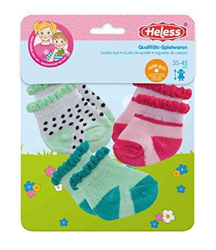 Heless 173 - Söckchen für Puppen, in den Farben mint, rosa und mit schwarz-weißen Pünktchen, 3 Paar, Größe 35 - 45 cm Heless 173 - Söckchen für Puppen, in den Farben mint, rosa und mit schwarz-weißen Pünktchen, 3 Paar, Größe 35 - 45 cm von Heless