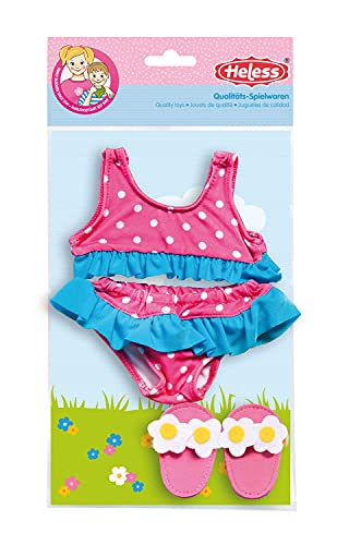 Heless 187 - Schwimm-Set für Puppen, 3 teilig, flotter Bikini mit Badeschläppchen, Größe 28 - 35 cm, für Badespaß an heißen Sommertagen von Heless