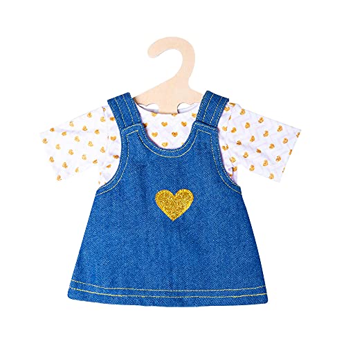 Heless 2052 - Bekleidungs-Set für Puppen im Design Goldstück, 2 teilig mit Jeans-Trägerkleid und T-Shirt, Größe 35 - 45 cm von Heless