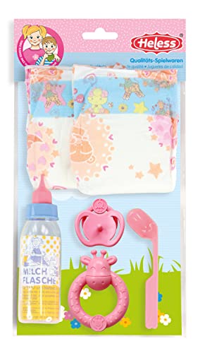 Heless 21019 - Zubehör-Set zur Puppenpflege, 6 teilig mit Puppenwindeln, Milchflasche, Schnuller, Rassel und Puppenlöffel Heless 21019 - Zubehör-Set zur Puppenpflege, 6 teilig mit Puppenwindeln, Milchflasche, Schnuller, Rassel und Puppenlöffel von Heless