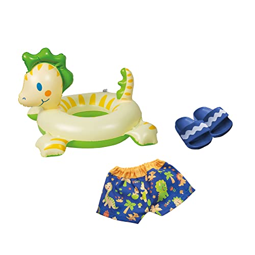 Heless 22 - Schwimm-Set für Puppen im Dino-Design, 3 teilig mit Bade-Hose, Badeschlappen und Schwimm-Ring, Größe ca. 35 - 45 cm, für Bade-Spaß an heißen Sommertagen von Heless