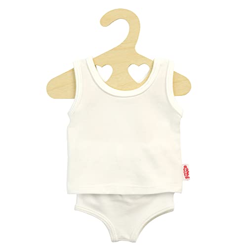 Heless 2221 - Puppenkleidung aus elastischem Jersey Material, 2 teiliges Unterwäsche-Set in Weiß mit Unterhemd und Slip für Puppen und Kuscheltiere der Größe 35 - 45 cm von Heless