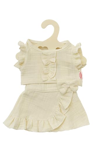Heless 2422 - Puppenkleidung aus Musselin, 100 Prozent Bio-Baumwolle, 2-teiliges Set mit Wickelrock und Rüschen-Top in Ecru für Puppen und Kuscheltiere der Größe 35-45 cm von Heless
