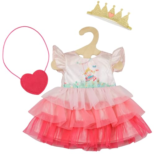 Heless 2580 - Puppenbekleidung, Kleid Prinzessin Emily, in Rosa, mit Herztasche und Krone, für Puppen und Kuscheltiere der Größe 35-45 cm von Heless