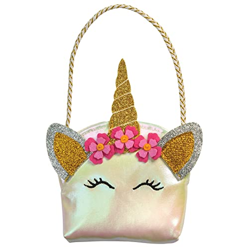 Heless 290 - Puppenzubehör im Einhorn Design, Handtasche mit Glitzerohren, Horn und Blütenapplikation für Puppen und Kuscheltiere der Größe 35-45 cm von Heless