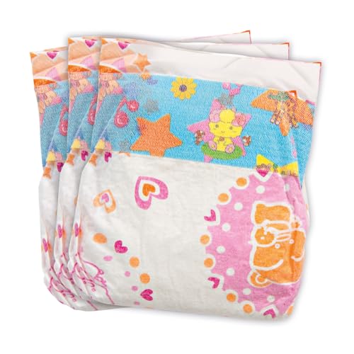 Heless 375 - Puppenwindeln, 3 Stück, am Bund bedruckt mit farbenfrohen Kindermotiven, wiederverwendbarer Klettverschluss, Größe 28 - 35 cm Heless 375 - Puppenwindeln, 3 Stück, am Bund bedruckt mit farbenfrohen Kindermotiven, wiederverwendbarer Klettverschluss, Größe 28 - 35 cm von Heless