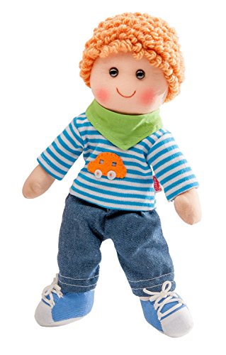 Heless 71 - Stoffpuppe Junge Niki mit Jeans, Streifenshirt und Halstuch, ca. 32 cm große Weich-Puppe zum Kuscheln, Spielen und Liebhaben von Heless