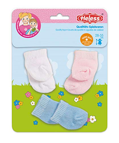 Heless 773 - Söckchen für Puppen, in den Farben weiß, rosa und hellblau, 3 Paar, Größe 28 - 35 cm von Heless