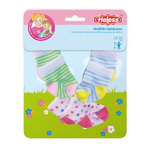 Heless 8791 - Puppenkleidung im Design Lustige Tiere, 3er Set Söckchen mit bunten Mustern in 3 Designs, für Puppen und Kuscheltiere der Größe 28-35 cm von Heless