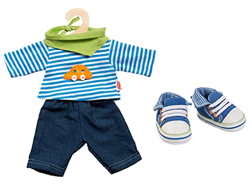 Heless Puppenbekleidungs-Set Jeans mit Streifenshirt und Sneaker, 3 teilig, Größe 28 - 35 cm von Heless