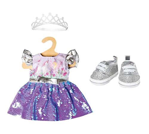 Heless Puppenbekleidungs-Set Kleid Fee und Einhorn mit Wendepailletten, silberner Krone und silberfarbenen Glitzer-Sneakern, 3 teilig, Größe 35-45 cm Heless Puppenbekleidungs-Set Kleid Fee und Einhorn mit Wendepailletten, silberner Krone und silberfarbenen Glitzer-Sneakern, 3 teilig, Größe 35-45 cm von Heless
