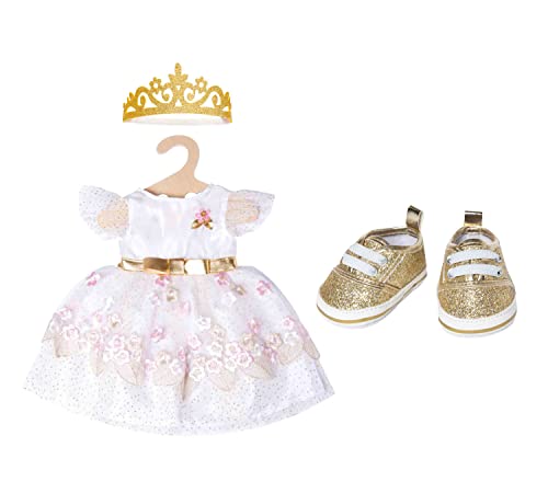 Heless Puppenbekleidungs-Set Prinzessinnen-Kleid im Design Kirschblüte mit Goldener Krone und goldenen Glitzer-Sneakern, 3 teilig, Größe 35-45 cm. von Heless