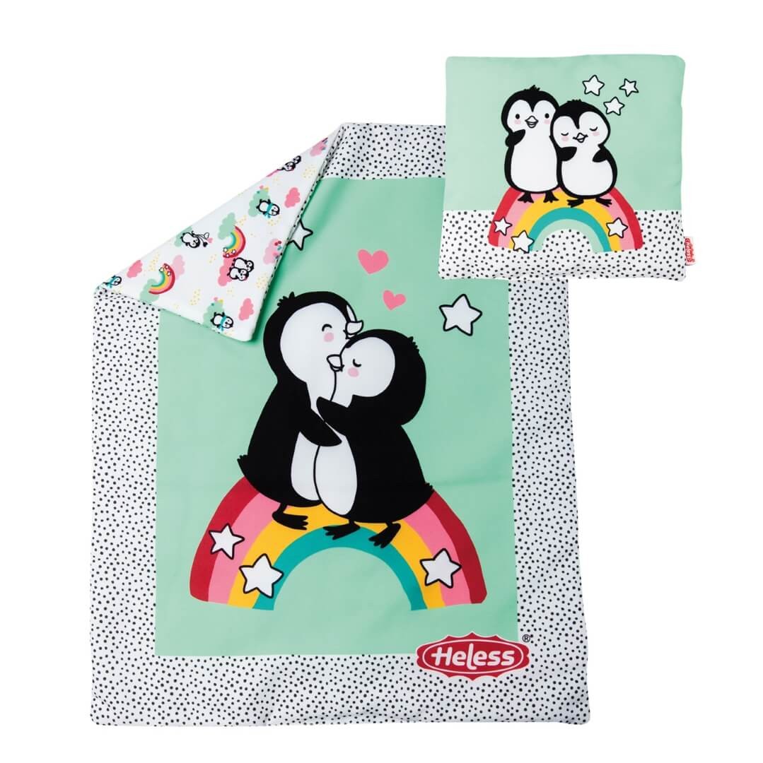 Puppen-Bettdecke Pinguin Pünktchen (44 x 34 cm) mit Kissen (16 x 16 cm von Heless