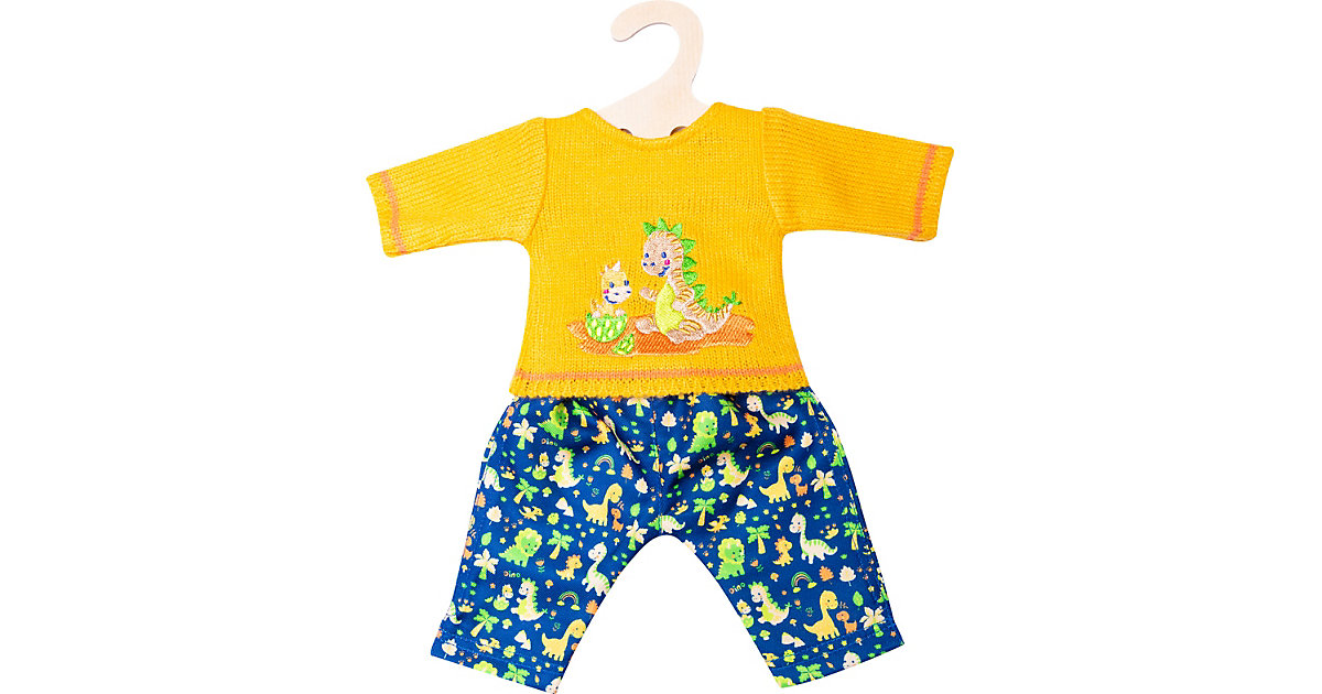 Puppen-Strickpullover mit Hose Dino, Gr. 28-35 cm blau/gelb Puppen-Strickpullover mit Hose Dino, Gr. 28-35 cm blau/gelb von Heless