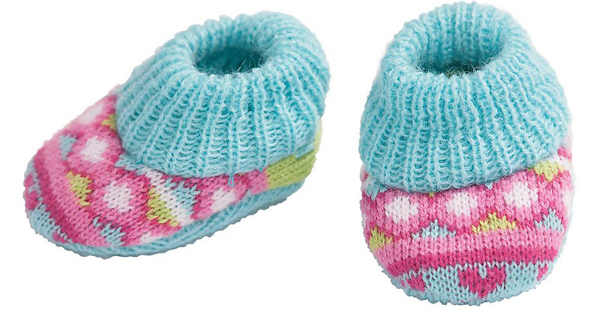 Puppen-Strickschuhe, Gr. 28-35 cm hellblau/rosa von Heless