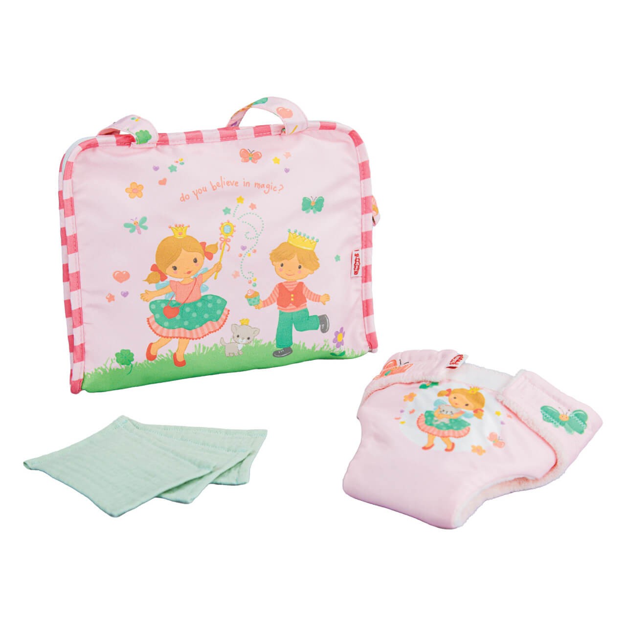Puppen-Wickeltasche ''Prinzessin Emily'' mit Stoffwindel und 3 Stück Mulltüchern Puppen-Wickeltasche ''Prinzessin Emily'' mit Stoffwindel und 3 Stück Mulltüchern von Heless