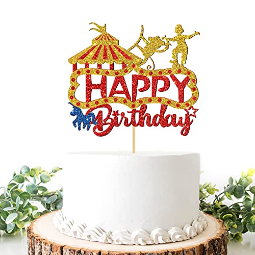 Tortenaufsatz mit Zirkus-Motiv "Happy Birthday", rot und goldfarben, lustig Tortenaufsatz mit Zirkus-Motiv "Happy Birthday", rot und goldfarben, lustig von Helewilk
