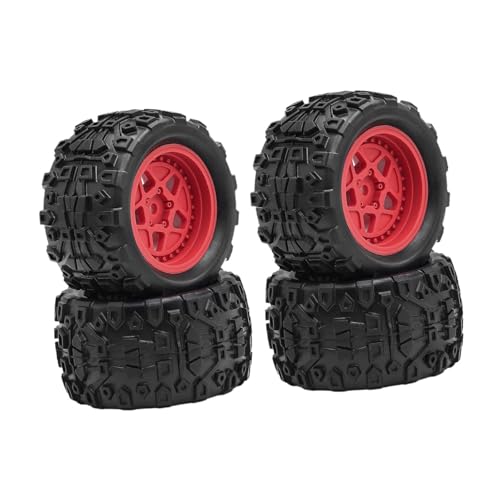 Hellery 4 Stück RC Autoreifen Felgensatz Reifen Räder Ersatzteile Hubs aus PP Und Gummi 4 Mm Montage für 1 18 Scale Modell für RC Fahrzeuge Freizeitspiel, Rot von Hellery