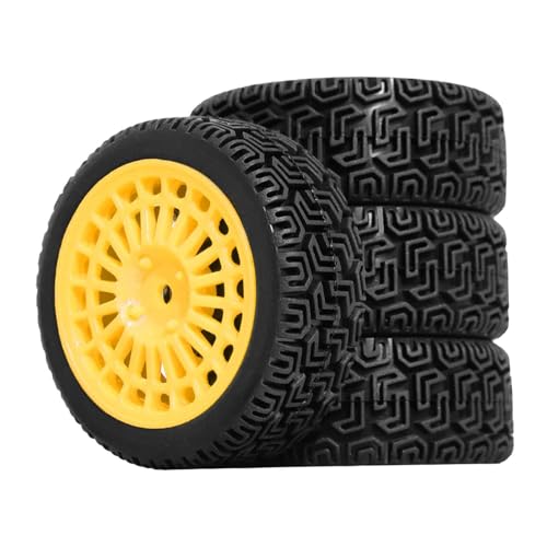 Hellery 4 Stück RC Rad Und Reifen Upgrade, 12 Mm Sechskant, Schwarz, Modell, DIY Ersatzteile, Professioneller DIY Zubehörersatz für 1:10 TT01, Gelb von Hellery