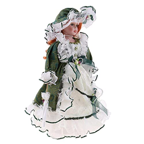 Hellery 40cm Vintage Puppen Voll Gekleidet mit Display Stand Exquisite Verarbeitung für Haussammlung , Grün von Hellery