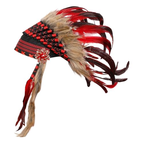 Hellery Indianer Kopfschmuck für Maskenball, Festival, Rollenspiele, Rot von Hellery