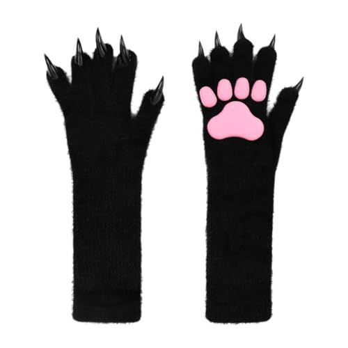 Hellery Katzenkrallenhandschuhe, Weiche Geschenke, Pfotenfäustlinge für Festival Kostüme, Schwarz von Hellery