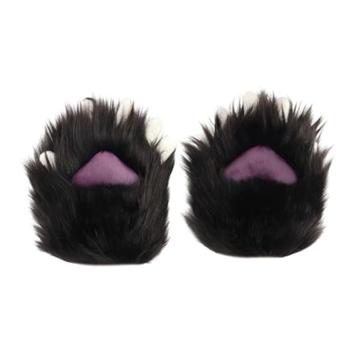 Hellery Katzenpfotenhandschuhe, simulierte Plüschhandschuhe für den Maskeraden-Nachtclub, Schwarz Lila von Hellery