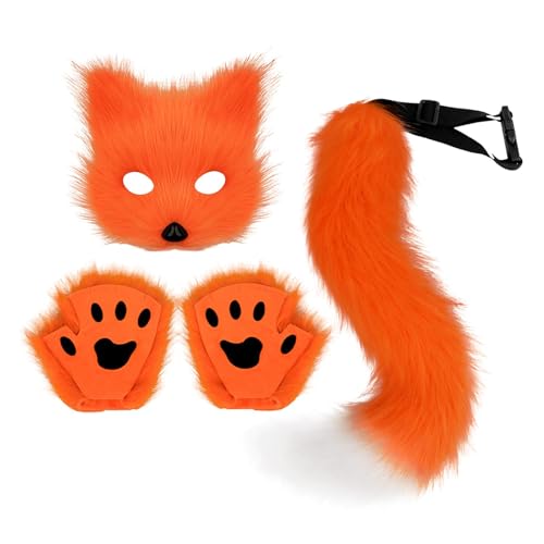 Hellery Masken Und Schwanz Set, Süßes Halloween Kostüm Zubehör für Den Nachtclub, Urlaub, Abschlussball, Orange von Hellery
