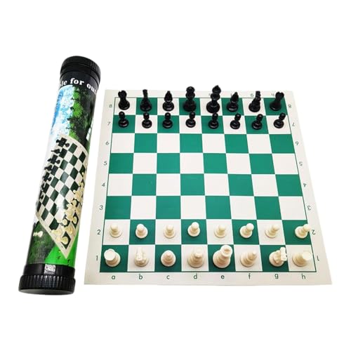 Hellery Schachspiel Als Reiseschach Brettspiel mit Kompletten Schachfiguren Und Einem Rollbaren Schachbrett Aus Robustem PP Und PVC mit Transportköcher für E, 43cmx8cmx8cm von Hellery