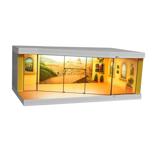 Hellery Vitrine für Modellautos Im Maßstab 1/64, Displaybox, Straßendiorama, Staubdicht, mit Licht, Dekorativer Miniatur Landschafts Organizer von Hellery