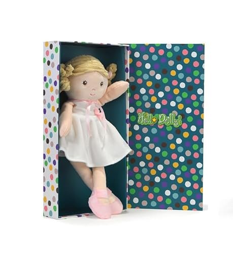 Hello Dolly Ma Copine Grace Flauschige Puppe aus weichem Stoff, Blondes Haar, weißes Kleid in Geschenkbox von Hello Dolly