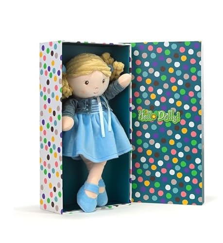 Ma Copine Jacqueline weiche Puppe aus weichem Stoff blondes Haar hellblaues Kleid Jeansjacke in Geschenkbox von Hello Dolly