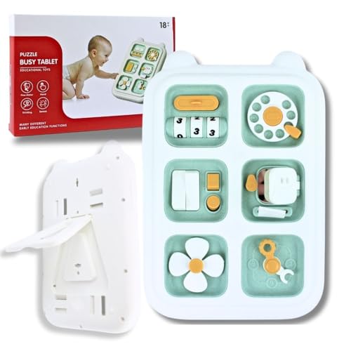 Hello Hippo® Montessori Motorikbrett 22x15 cm – Busy Board Baby ab 1 Jahr mit Passwort-Schublade, Schalter, Uhr & Telefon | Lernspielzeug zur Förderung von Feinmotorik, Logik & Sensorik von Hello Hippo