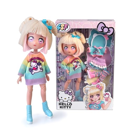 Famosa 4SF - Hello Kitty Manga Fashion Unicorns, Japanische Fashion Puppe, Figur von 19,5 cm mit 15 Gelenkpunkten, Inklusive Ra-Ra-Rock, Beinstulpen und Haarband mit Ohren, (HKTF2000) von Hello Kitty